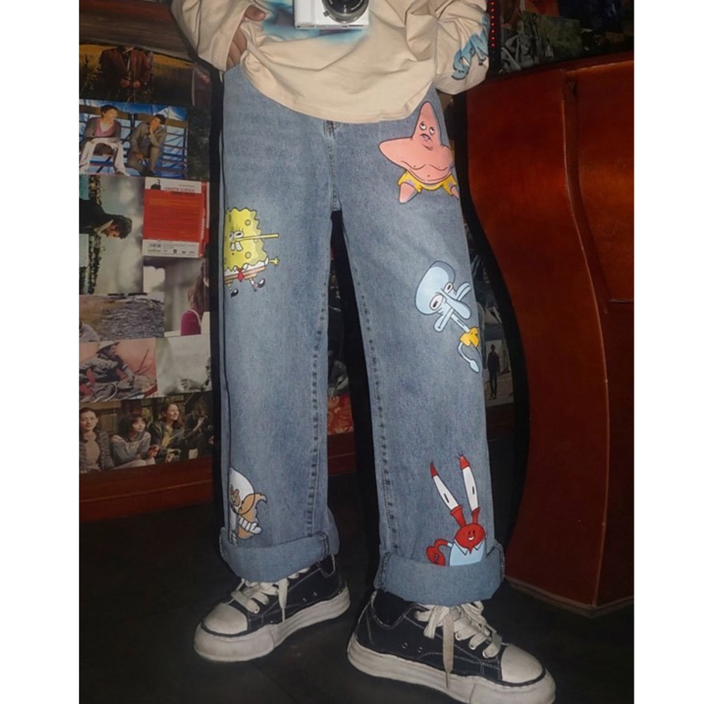 Cartoon Print Boyfriend Jeans
